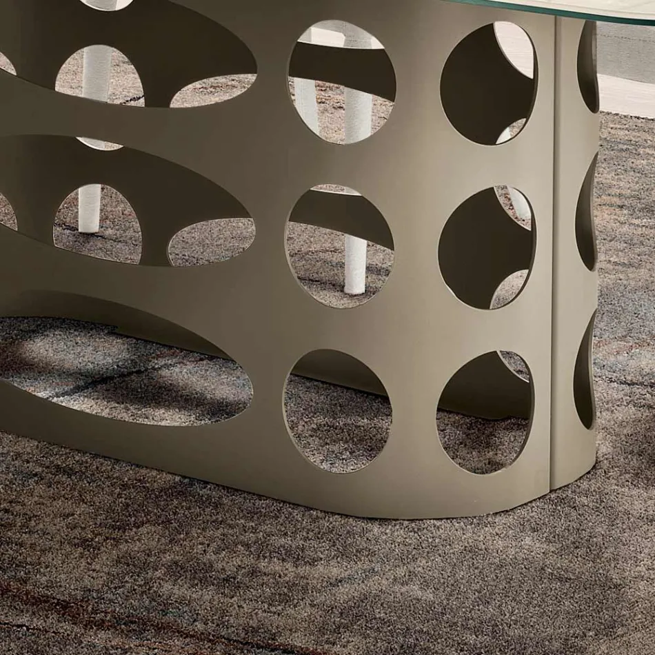 Mesa fija de 210x110 cm con tablero de cristal acanalado, fabricada en Italia - Tano Viadurini