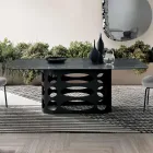 Mesa fija de 210x110 cm con tablero de cristal acanalado, fabricada en Italia - Tano Viadurini