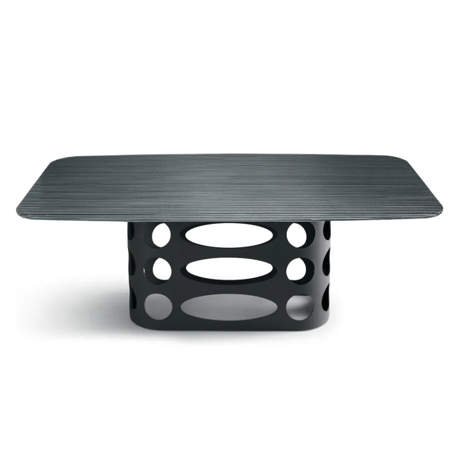 Mesa fija de 210x110 cm con tablero de cristal acanalado, fabricada en Italia - Tano Viadurini