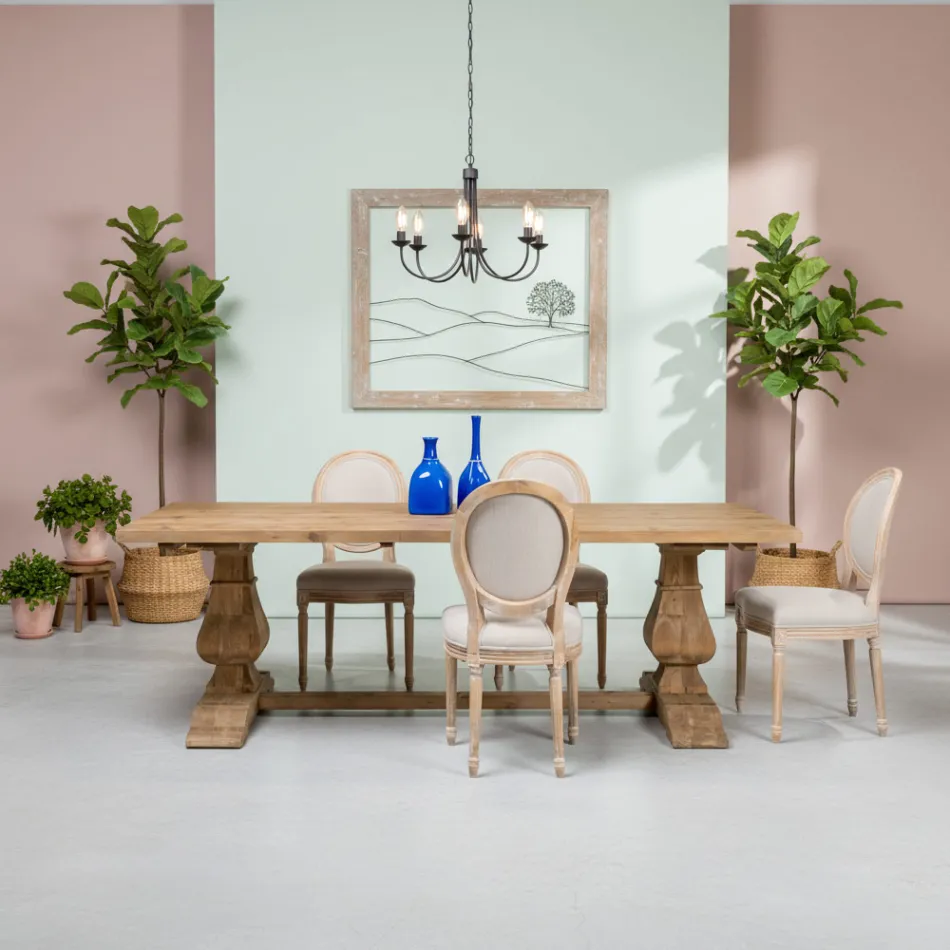 Mesa Fija 240x100 cm en Madera de Pino Natural Envejecido - Africo Viadurini