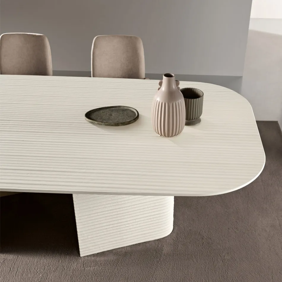 Mesa fija de 240x120 cm en cristal estriado o pintado, fabricada en Italia - Varo Viadurini
