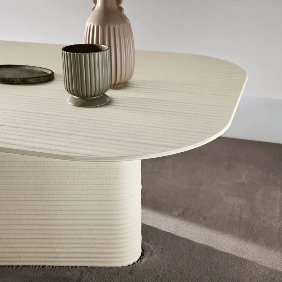 Mesa fija de 240x120 cm en cristal estriado o pintado, fabricada en Italia - Varo Viadurini