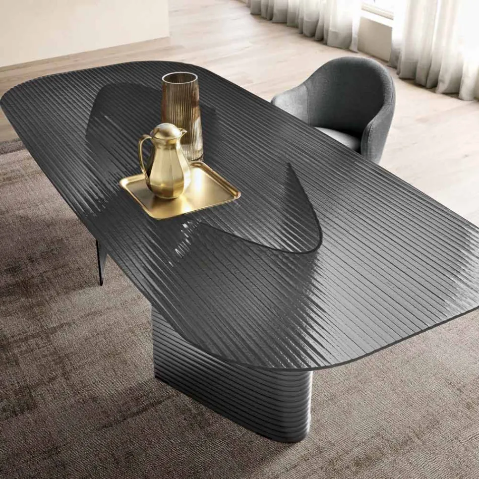 Mesa fija de 240x120 cm en cristal estriado transparente, fabricada en Italia - Varo Viadurini