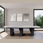 Mesa Fija 300x120 cm en Metal y Tapa de Piedra Sinterizada - Valmira Viadurini