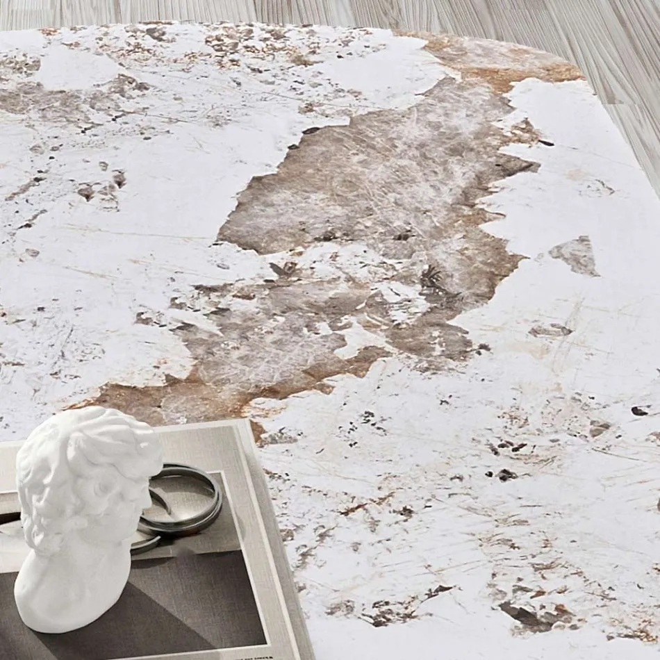 Mesa Fija 300x120 cm en Metal y Tapa de Piedra Sinterizada - Valmira Viadurini