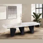 Mesa Fija 300x120 cm en Metal y Tapa de Piedra Sinterizada - Valmira Viadurini