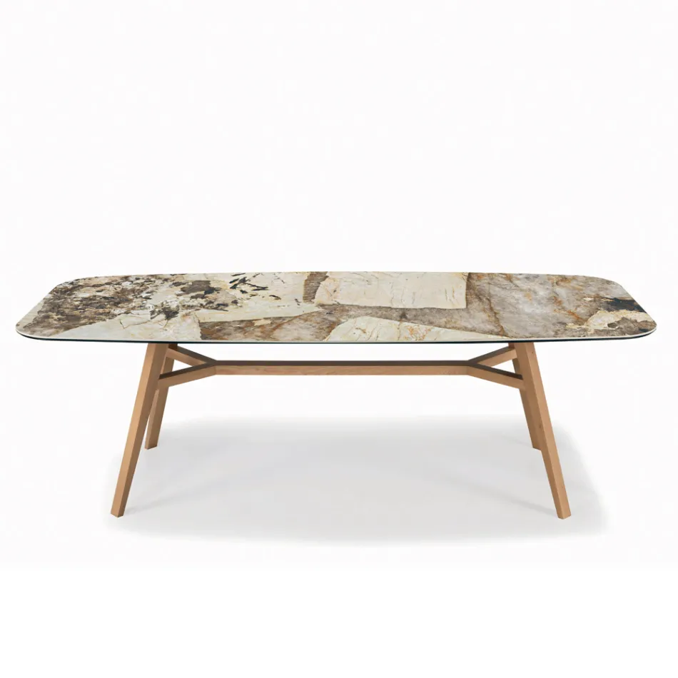 Mesa fija en forma de barril con base de fresno de nogal Canaletto Made in Italy - Norte Viadurini