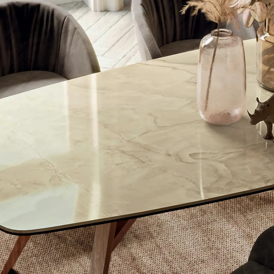 Mesa fija en forma de barril con base de fresno de nogal Canaletto Made in Italy - Norte Viadurini