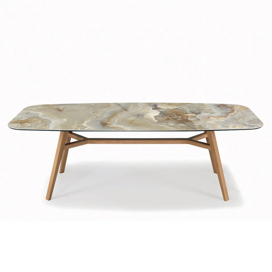 Mesa fija en forma de barril con base de fresno de nogal Canaletto Made in Italy - Norte Viadurini