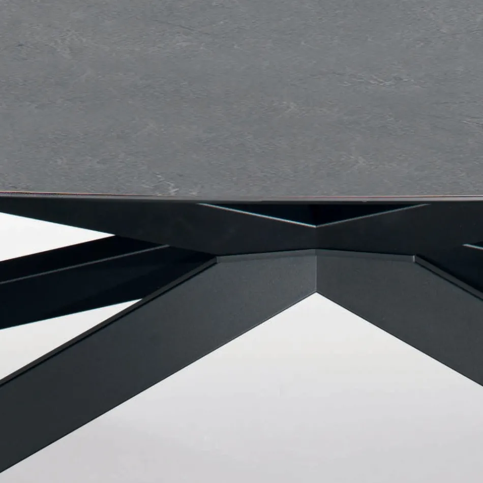 Mesa fija en forma de barril con tapa de acero y laminado Made in Italy - Grotta Viadurini