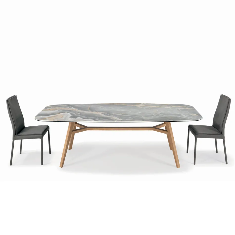 Mesa fija en forma de barril de cerámica y madera de fresno Made in Italy - Norte Viadurini