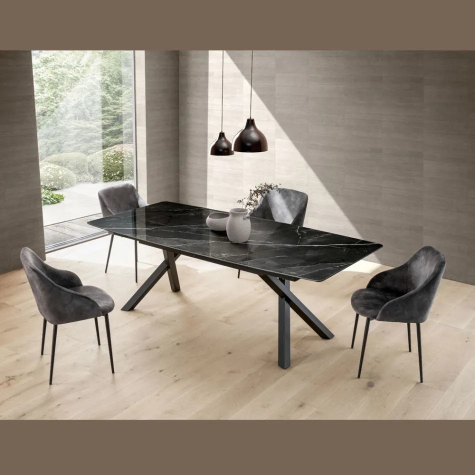 Mesa de barril fija en laminado negro Calacatta brillante - Dialogo Viadurini