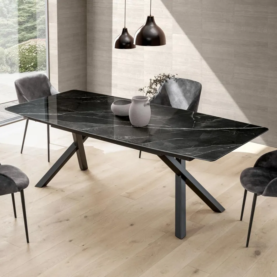 Mesa de barril fija en laminado negro Calacatta brillante - Dialogo Viadurini