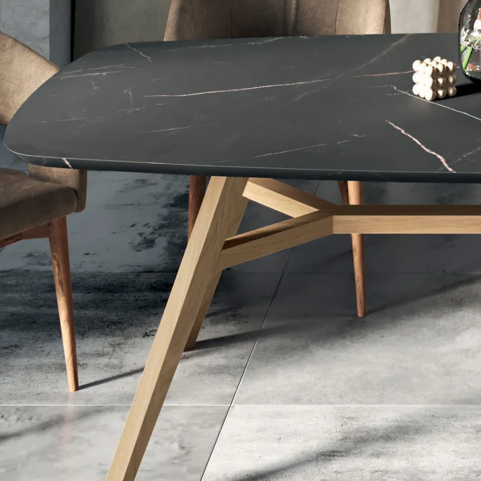 Mesa Fija en Forma de Barril en Laminado y Madera de Fresno Made in Italy - Norte Viadurini
