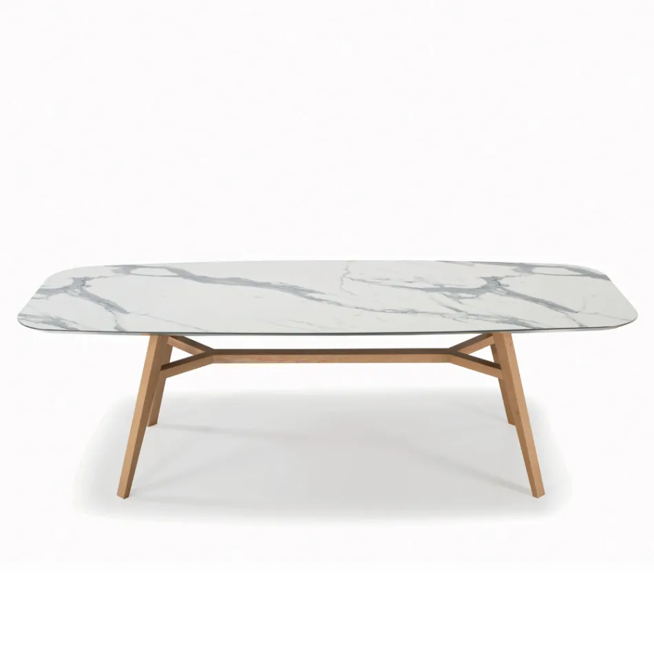 Mesa Fija en Forma de Barril en Laminado y Madera de Fresno Made in Italy - Norte Viadurini