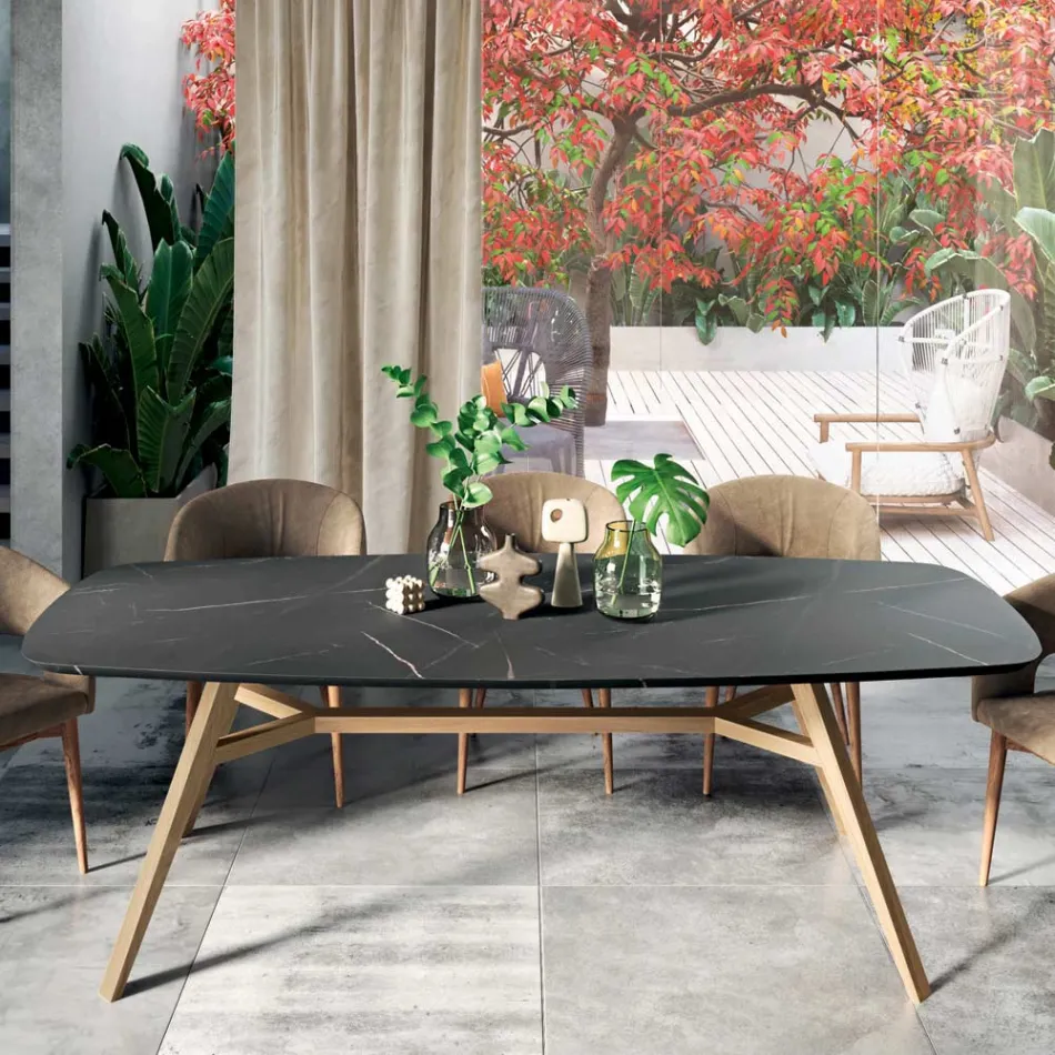 Mesa Fija en Forma de Barril en Laminado y Madera de Fresno Made in Italy - Norte Viadurini