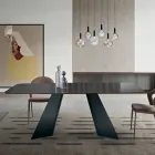 Mesa fija con base de metal y tablero de cristal acanalado, fabricada en Italia - Lumo Viadurini
