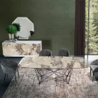 Mesa fija con tapa de cerámica barril y base de acero Made in Italy - Ezzellino Viadurini