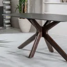 Mesa Fija con Tapa de Cerámica y Base de Madera Maciza de Nogal - Naranja Viadurini