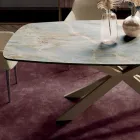 Mesa fija con tapa de cerámica ónix plateada pulida Made in Italy - Grotta Viadurini