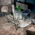 Mesa fija con tapa de cristal en forma de barril y base de acero Made in Italy - Ezzellino