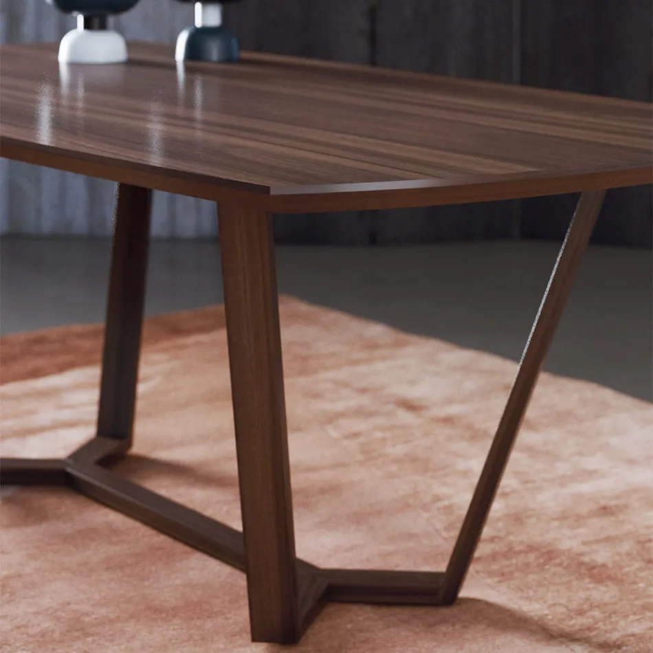 Mesa fija con tapa perfilada y base de madera Made in Italy - Digory Viadurini