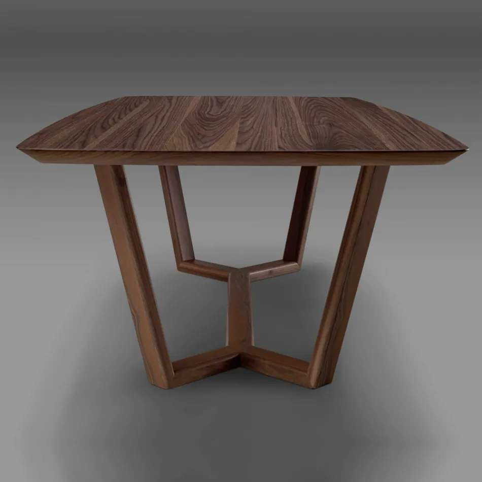 Mesa fija con tapa perfilada y base de madera Made in Italy - Digory Viadurini