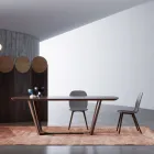 Mesa fija con tapa perfilada y base de madera Made in Italy - Digory Viadurini