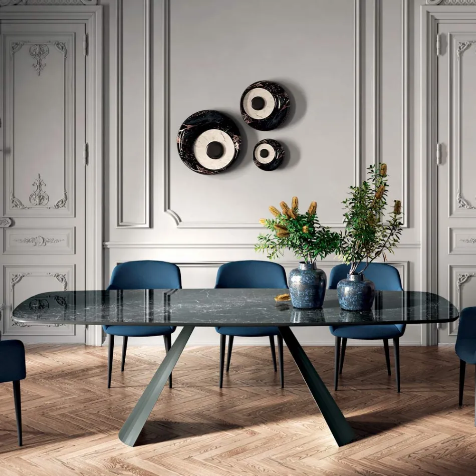 Mesa de Comedor Fija con Tapa en Forma de Barril de Cerámica Made in Italy - Vidrios Viadurini