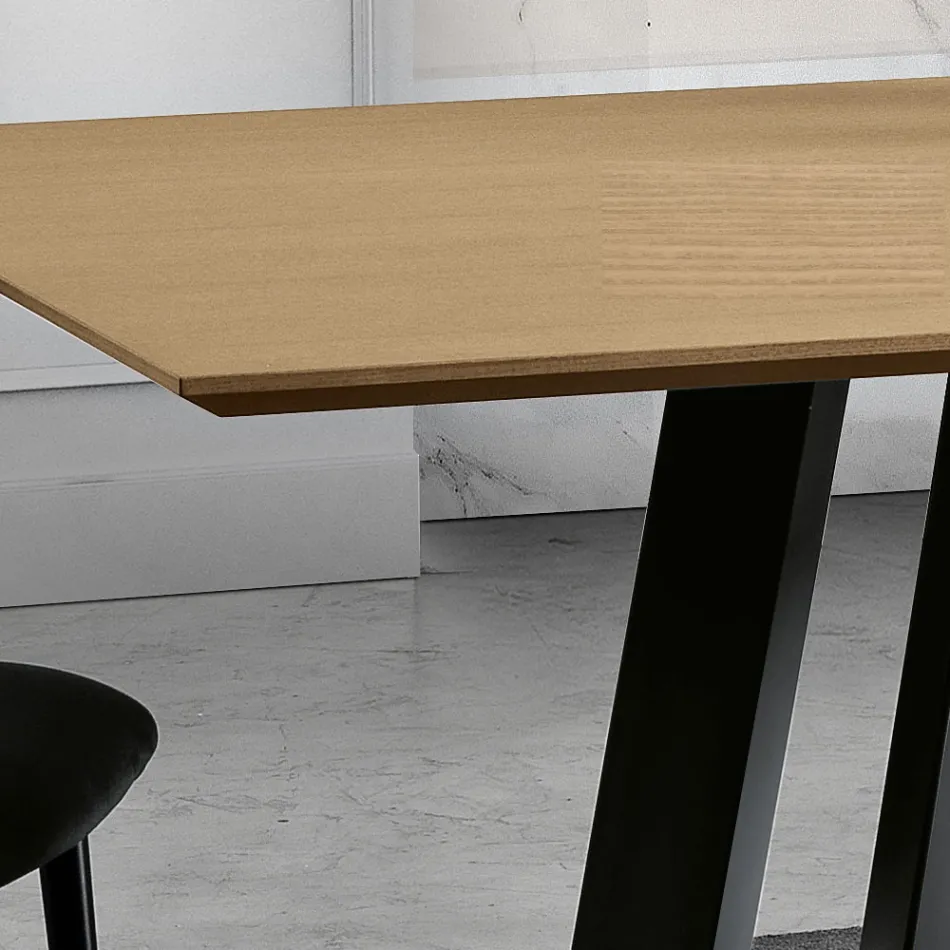 Mesa de Comedor Fija con Tapa de Madera Chapada Made in Italy - Tecna Viadurini