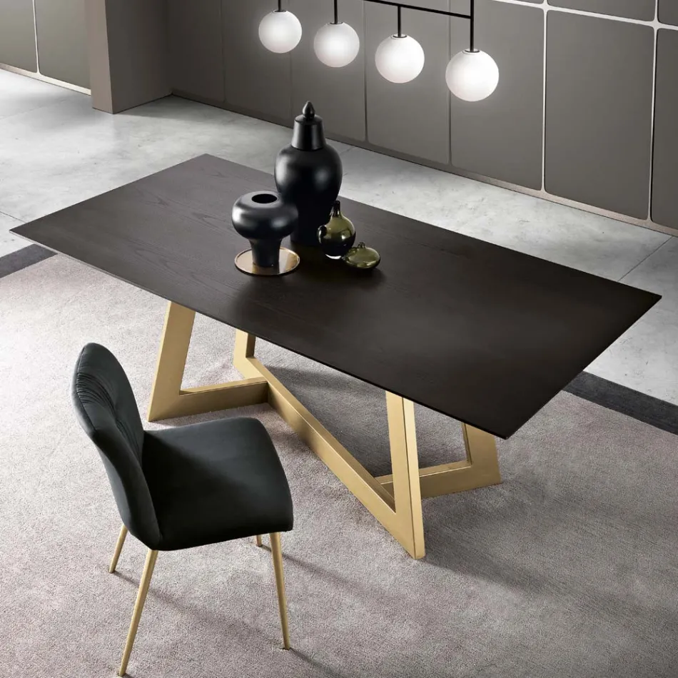 Mesa de Comedor Fija con Tapa de Madera Chapada Made in Italy - Tecna Viadurini