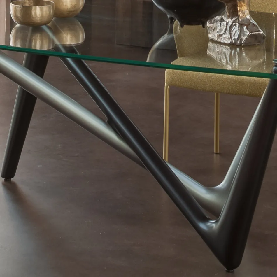 Mesa de Comedor Fija en Vidrio y Poliuretano Rígido Made in Italy - Lavanda Viadurini