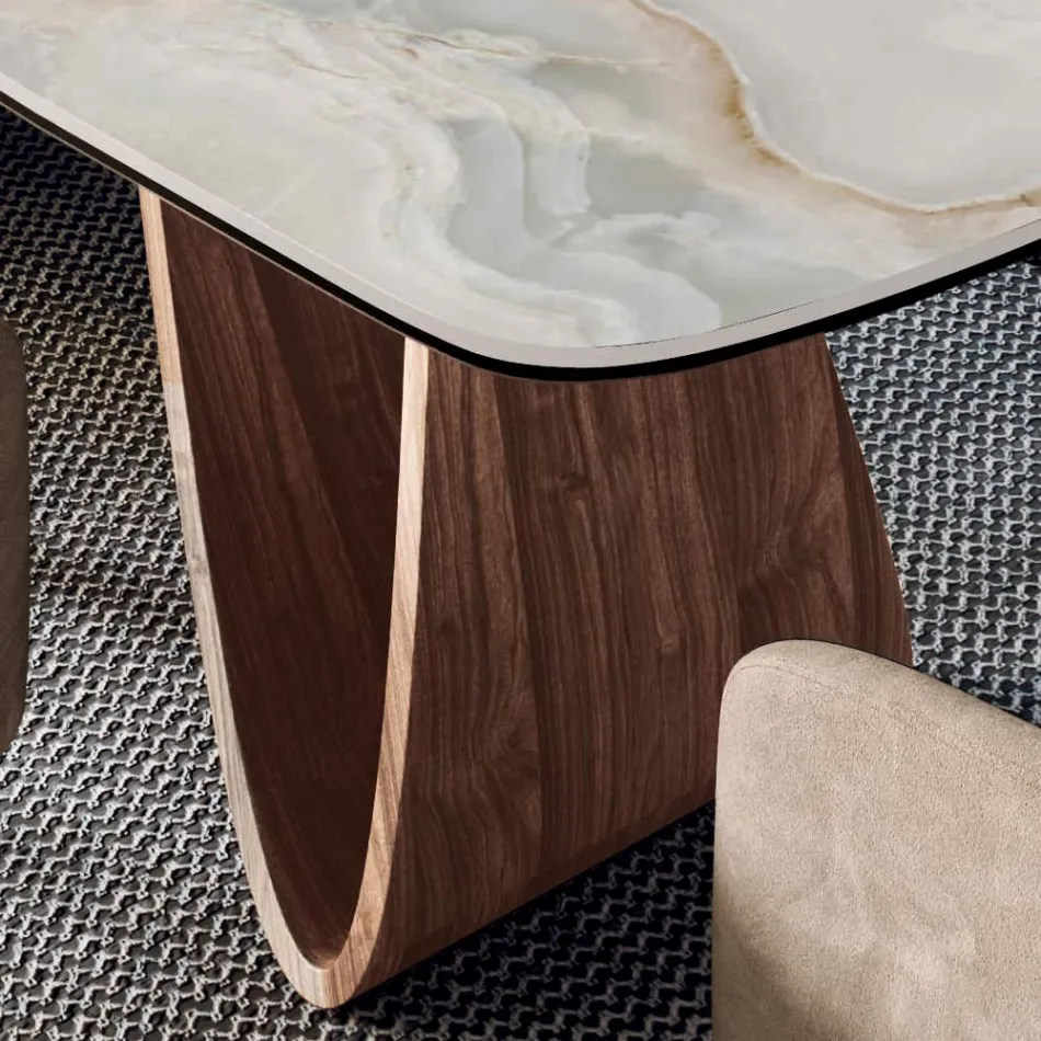 Mesa de salón fija con base de madera Made in Italy - Equatore Viadurini
