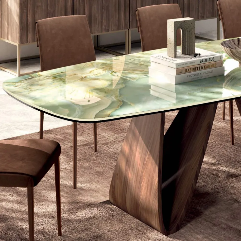 Mesa de salón fija con base de madera Made in Italy - Equatore Viadurini