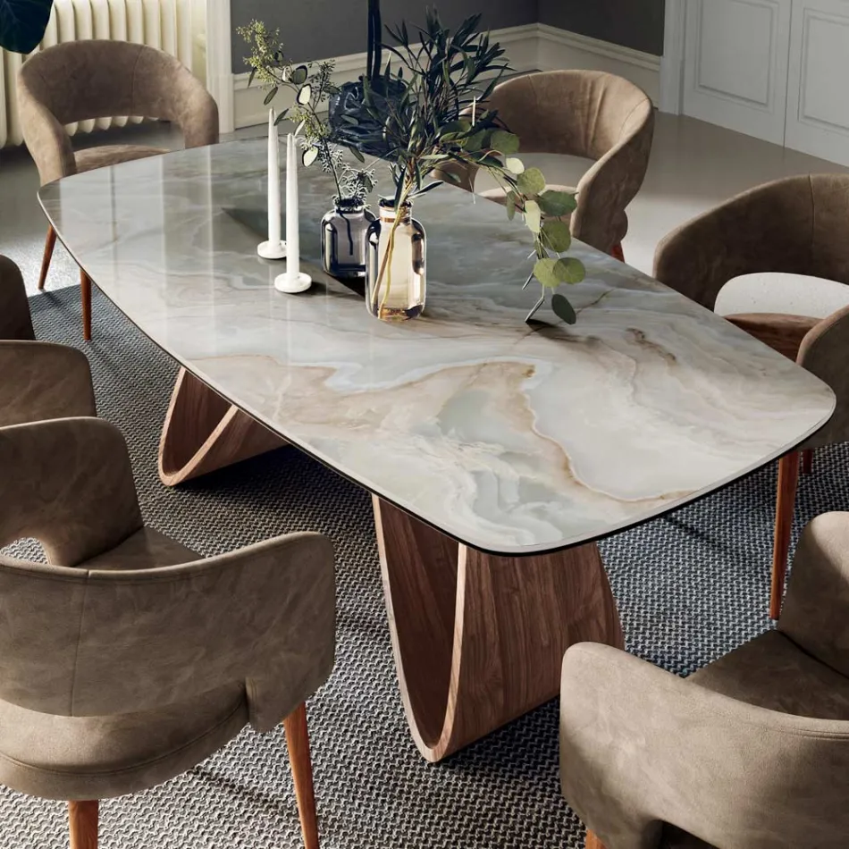 Mesa de salón fija con base de madera Made in Italy - Equatore Viadurini