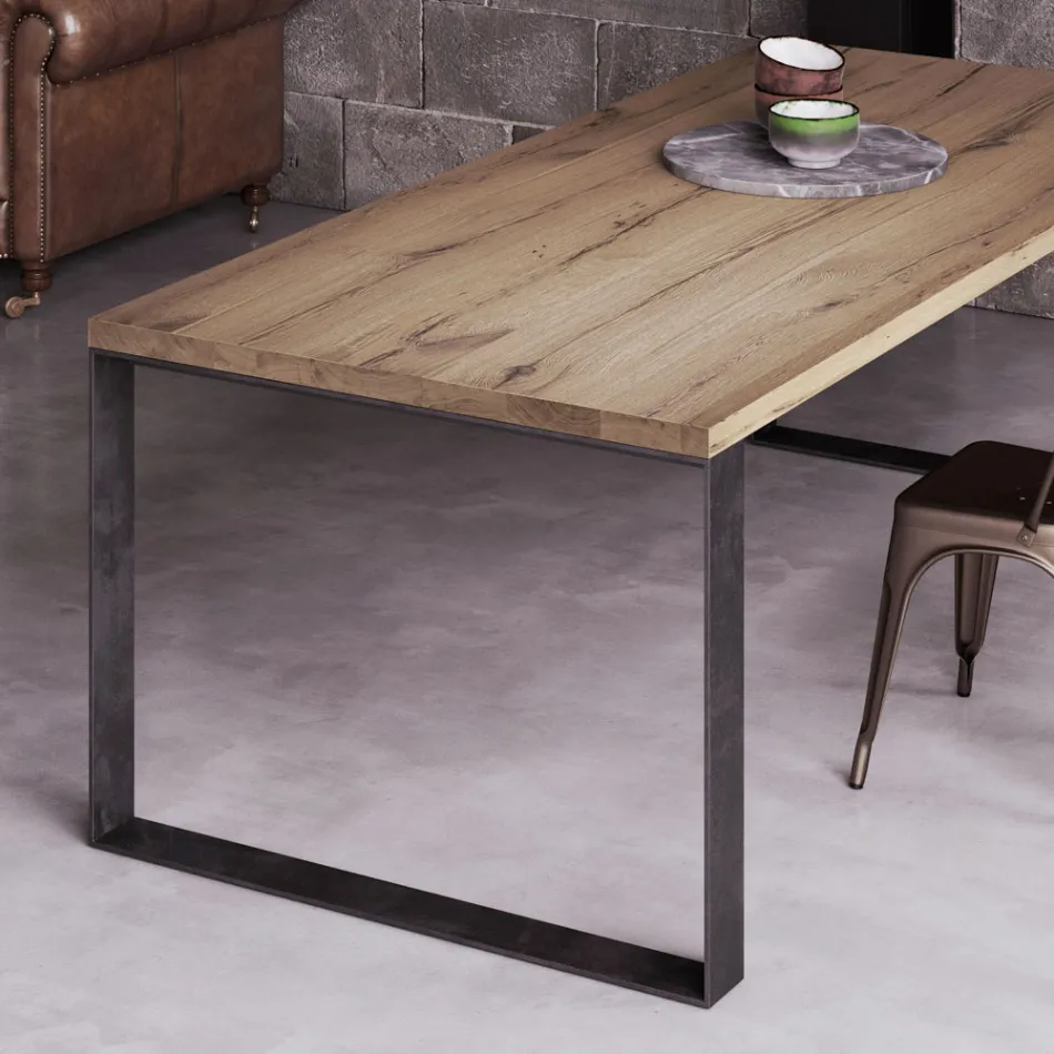 Mesa Fija en Chapa de Roble Serraje Natural Made in Italy - Telmerini Viadurini