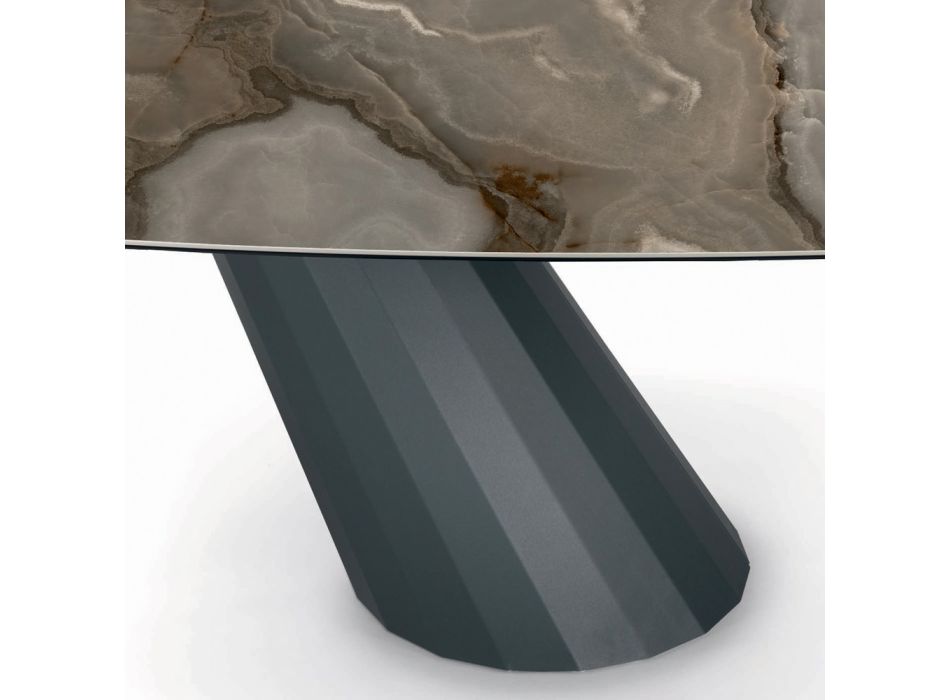 Mesa fija de acero y tapa de cerámica Made in Italy - Pantalón Viadurini