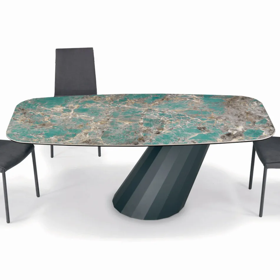 Mesa fija de acero y tapa de cerámica Made in Italy - Pantalón Viadurini