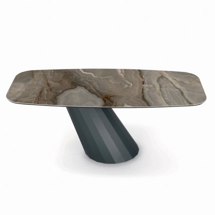 Mesa fija de acero y tapa de cerámica Made in Italy - Pantalones Viadurini
