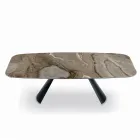 Mesa Fija de Cerámica y Base en Acero Pintado de Negro Made in Italy - Vidrios Viadurini