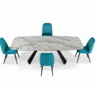 Mesa Fija de Cerámica y Base en Acero Pintado de Negro Made in Italy - Vidrios Viadurini