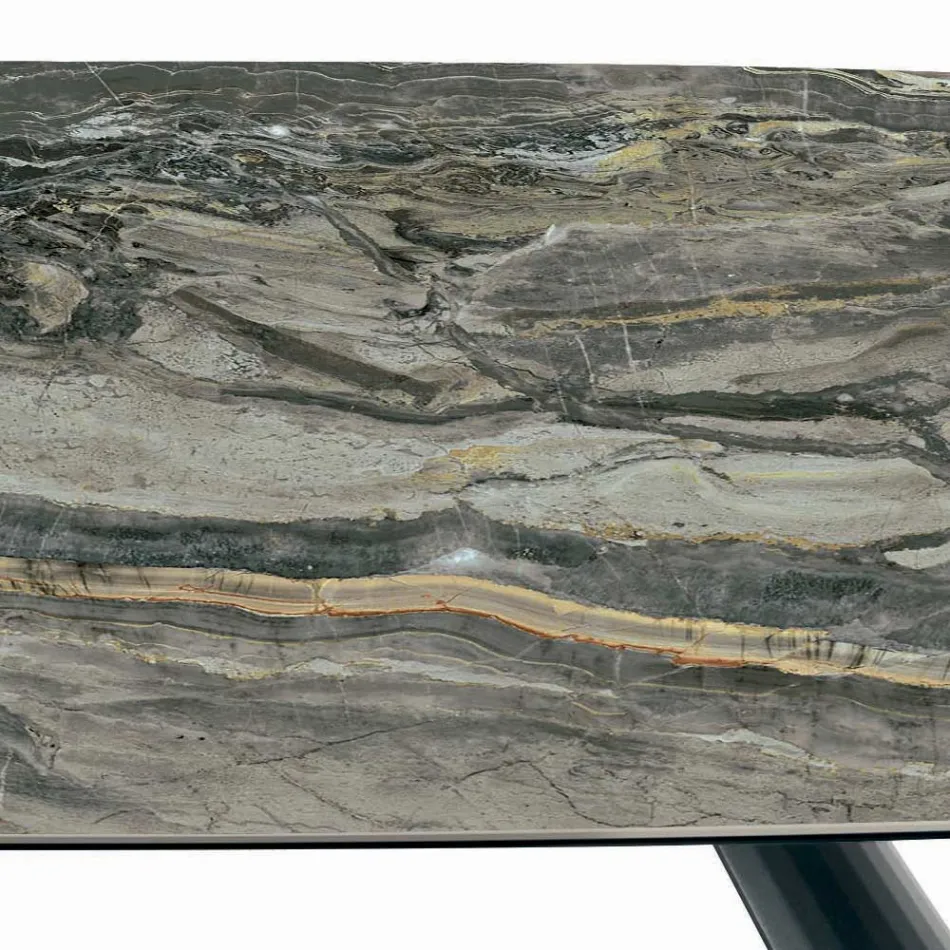 Mesa Fija de Cerámica y Base en Acero Pintado de Negro Made in Italy - Vidrios Viadurini