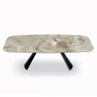 Mesa Fija de Cerámica y Base en Acero Pintado de Negro Made in Italy - Vidrios Viadurini