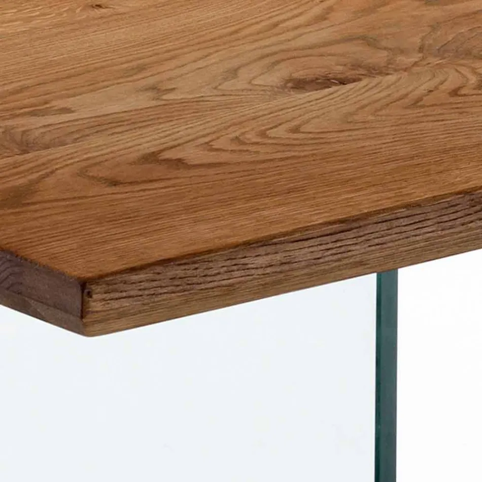 mesa de madera dura sólida con las piernas en vidrio templado Tito Viadurini