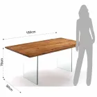 mesa de madera dura sólida con las piernas en vidrio templado Tito Viadurini