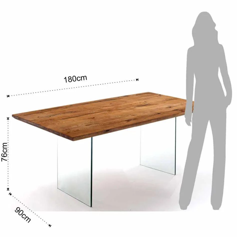 mesa de madera dura sólida con las piernas en vidrio templado Tito Viadurini