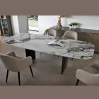 Mesa Fija de Metal y Tapa de Cerámica Arabesca Brillo - Eronte Viadurini