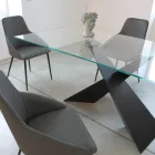 Mesa fija de metal y tapa de cristal templado transparente - Talvoro Viadurini