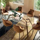 Mesa Fija en Vidrio Extraclaro y Fresno Made in Italy - Norte Viadurini