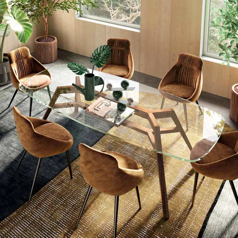 Mesa Fija en Vidrio Extraclaro y Fresno Made in Italy - Norte Viadurini